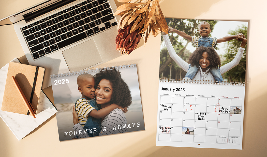 A3 2020 wall calendar hung up with personalised photo design by printerpix